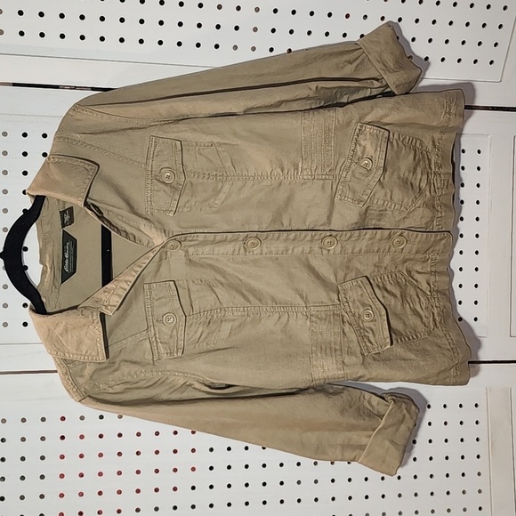 Eddie Bauer Size Medium Linen Blend Khaki Jacket - Picture 1 of 10